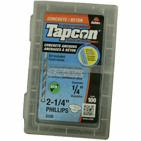 TAPCON 1/4-inch x 2-1/4-inch Climaseal Blue Flat Head Phillips Concrete Screw Anchors w/Drill Bit, 100PK 3330
